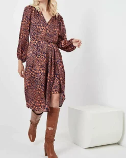 Robe Rose imprimée brique/bleu marine