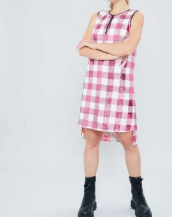 Robe Saint-Tropez en sequins rose/blanc