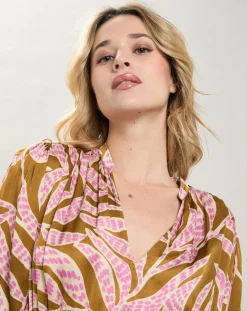 Robe satinée Rissa tabac/rose