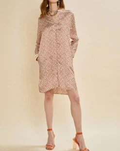 Robe satinée Roya imprimée terre/écru