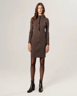 Robe Thalia fermeture éclair marron havane