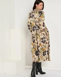 Robe toucher doux Maya imprimée vert/ocre/beige