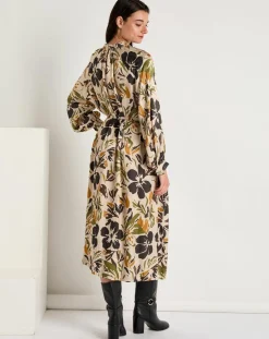 Robe toucher doux Maya imprimée vert/ocre/beige