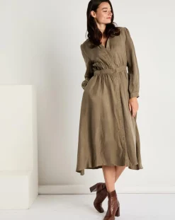 Robe toucher doux Paloma boutonnée khaki