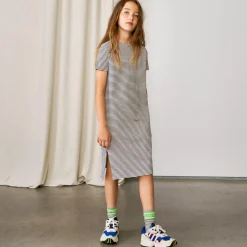 Robe t-shirt côtelée Cath à rayures marine/écru