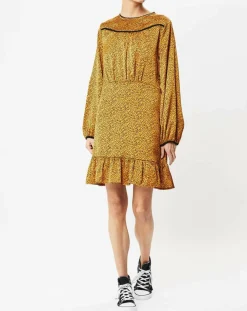 Robe Woven imprimée jaune moutarde