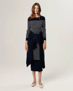 Robe Xénia rayée bleu nuit