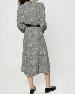 Robe-chemise à ceinture et imprimé cachemire blanc/gris