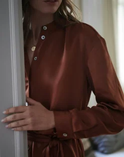 Robe-chemise en Satin rouille