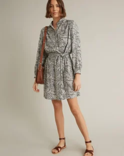 Robe-chemise imprimée Graphic Leaves bleue