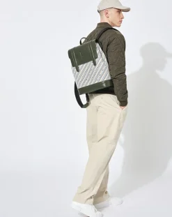 Sac à dos en Toile enduite & Cuir Ferret vert/multicolore - 40x29x13 cm