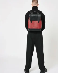 Sac à dos en Toile enduite & Cuir Ferret rouge/noir - 40x29x13 cm