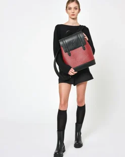 Sac à dos en Toile enduite & Cuir Ferret rouge/noir - 40x29x13 cm