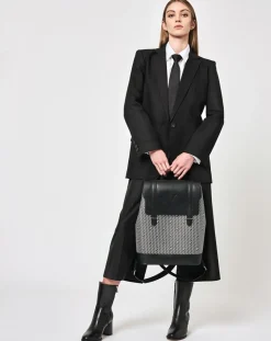 Sac à dos en Toile enduite & Cuir Ferret noir/blanc - 40x29x13 cm