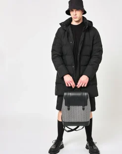 Sac à dos en Toile enduite & Cuir Ferret noir/blanc - 40x29x13 cm