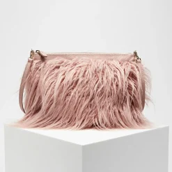 Sac bandoulière en Cuir & Fausse Fourrure Mini Bag rose 27.5x19.5 cm