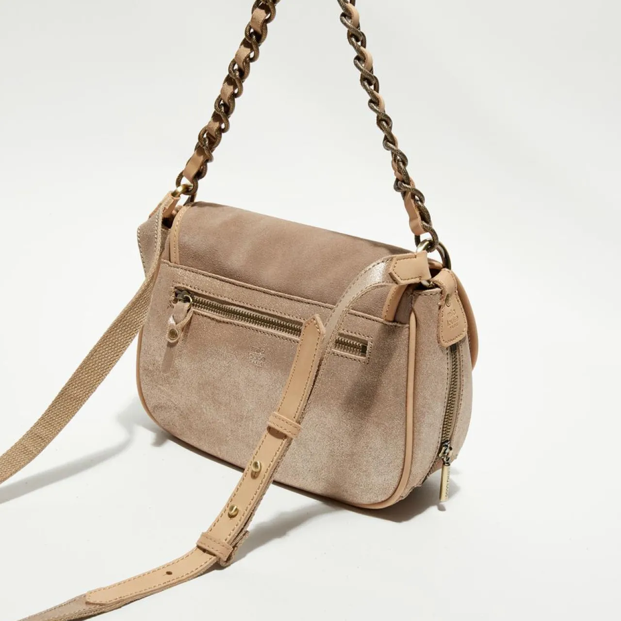 Sac besace en Cuir Rocia V rose - 23x20x7 cm