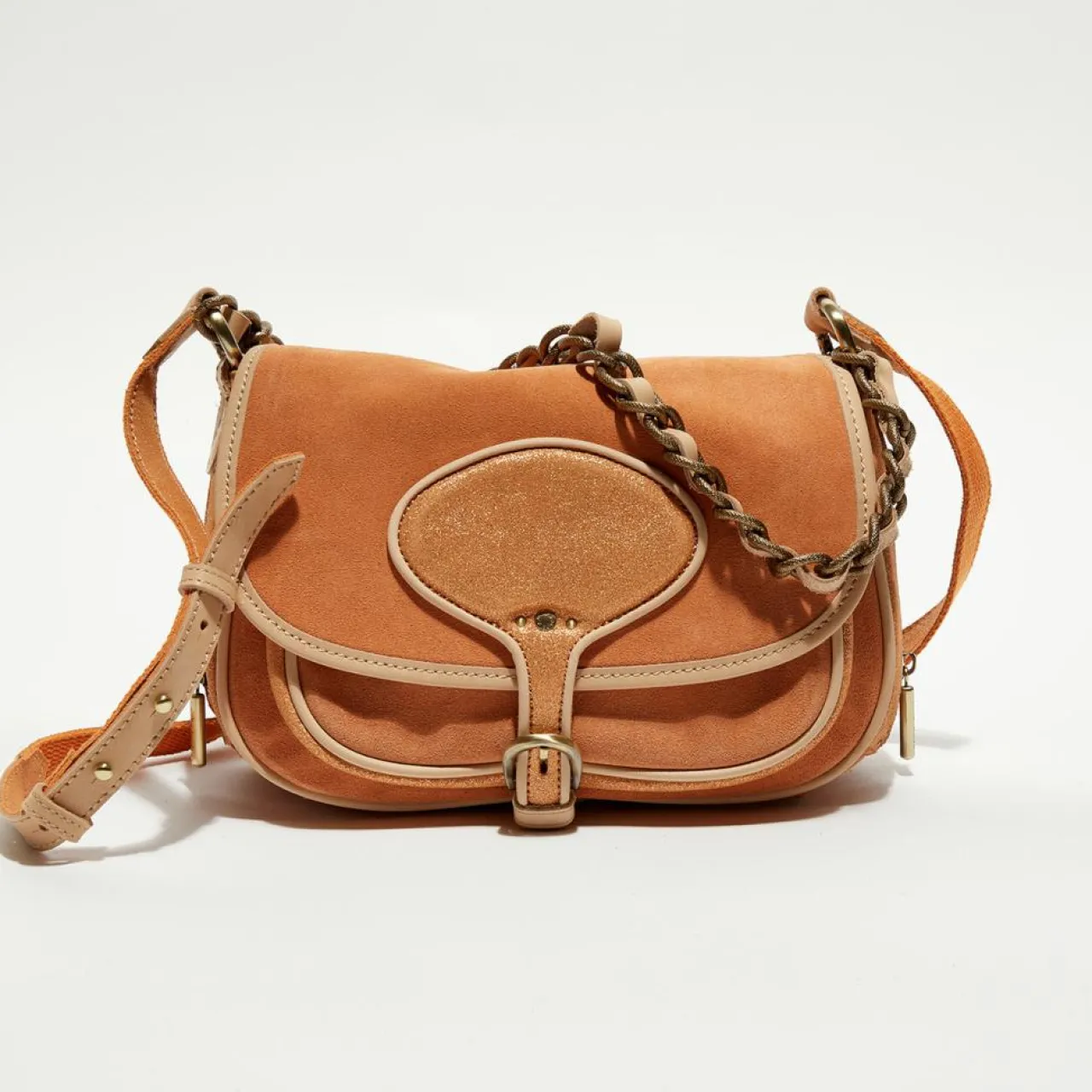 Sac besace en Cuir Rocia V orange - 23x20x7 cm