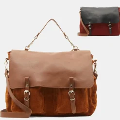 Sac cartable réversible en Velours côtelé Maxi Maths marron 24x35x9 cm