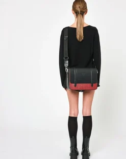 Sac en Cuir & Toile enduite Moulleau rouge/noir - 22x30x9 cm