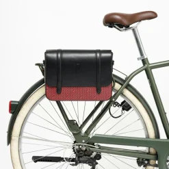 Sac en Cuir & Toile enduite Moulleau rouge/noir - 22x30x9 cm