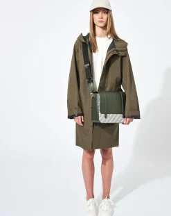 Sac en Cuir & Toile enduite Moulleau vert/multicolore - 22x30x9 cm