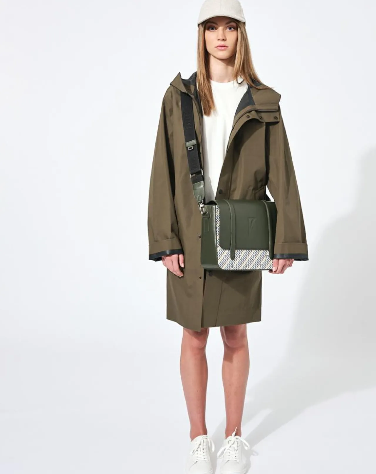 Sac en Cuir & Toile enduite Moulleau vert/multicolore - 22x30x9 cm