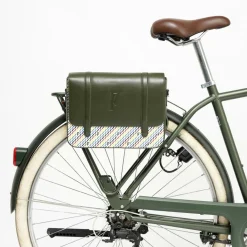 Sac en Cuir & Toile enduite Moulleau vert/multicolore - 22x30x9 cm