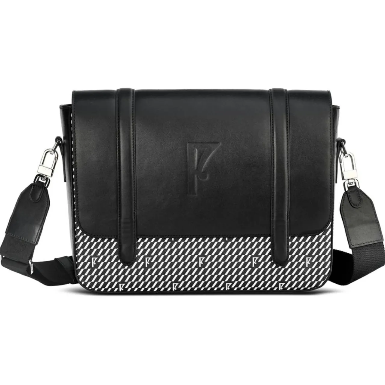 Sac en Cuir & Toile enduite Moulleau noir/blanc - 22x30x9 cm