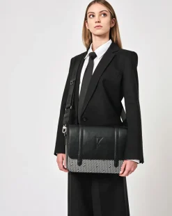 Sac en Cuir & Toile enduite Moulleau noir/blanc - 22x30x9 cm