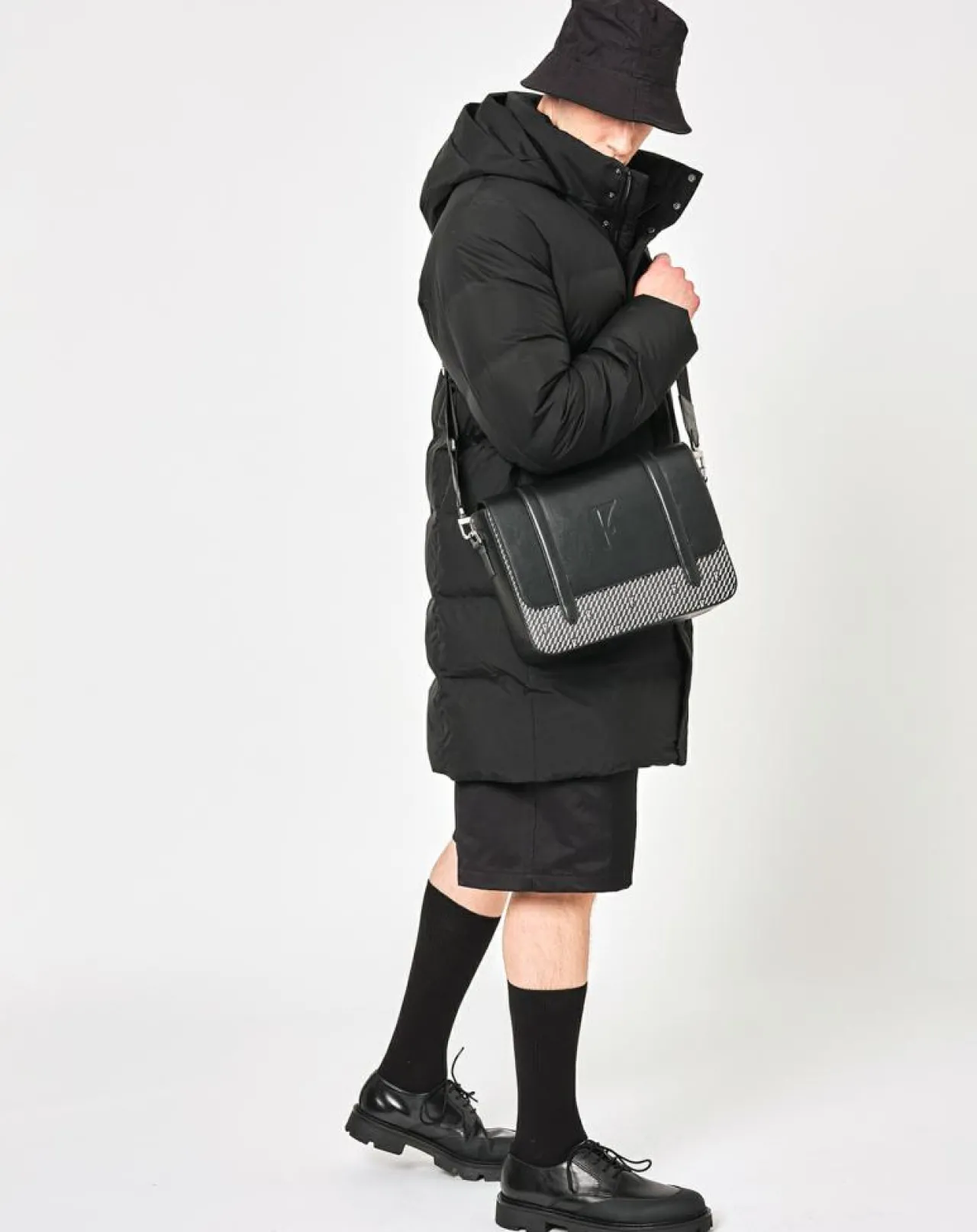 Sac en Cuir & Toile enduite Moulleau noir/blanc - 22x30x9 cm