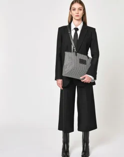 Sac en Toile enduite & Cuir Faret noir/blanc - 38x36x8.5 cm