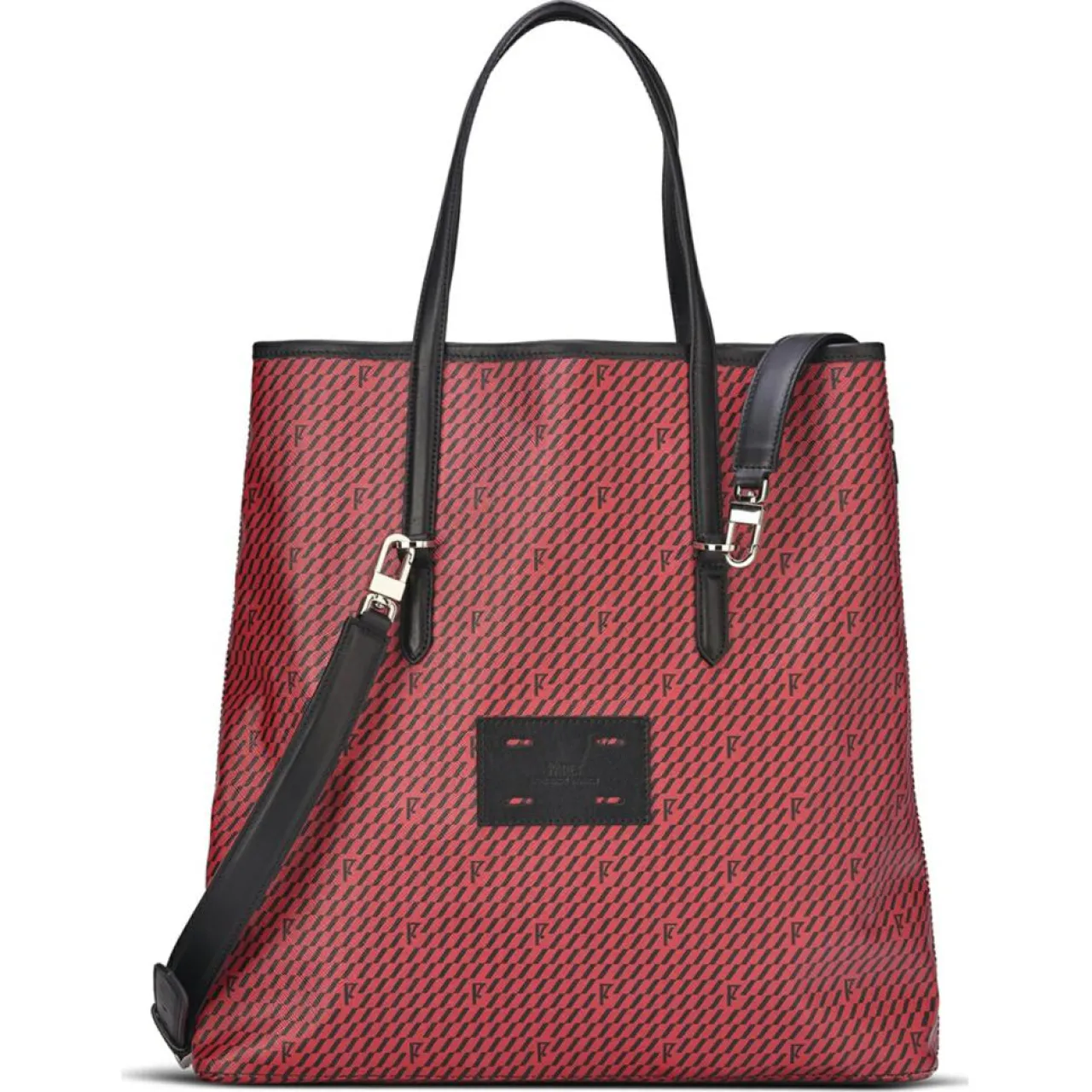 Sac en Toile enduite & Cuir Faret rouge/noir - 38x36x8.5 cm