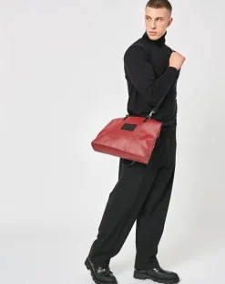 Sac en Toile enduite & Cuir Faret rouge/noir - 38x36x8.5 cm