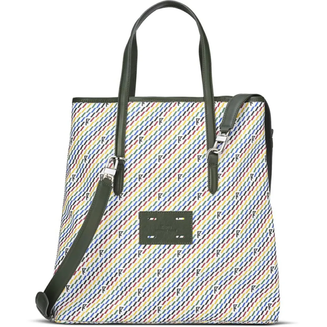 Sac en Toile enduite & Cuir Faret vert/multicolore - 38x36x8.5 cm