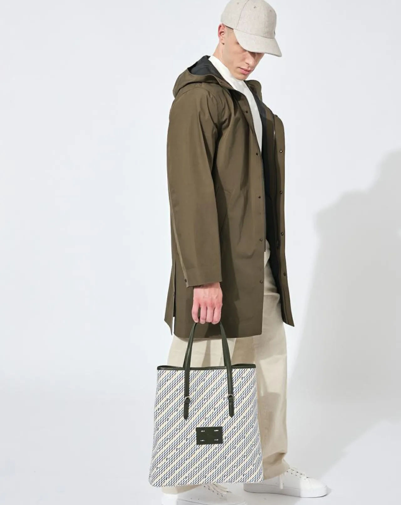 Sac en Toile enduite & Cuir Faret vert/multicolore - 38x36x8.5 cm