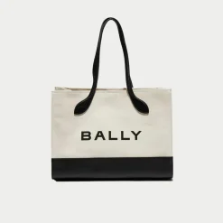 Sac fourre-tout en Coton & Cuir Bally naturel/noir - 40x29.5x15 cm