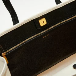 Sac fourre-tout en Coton & Cuir Bally naturel/noir - 40x29.5x15 cm