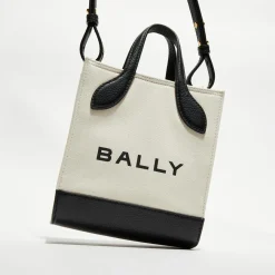 Sac fourre-tout en Coton & Cuir Bally naturel/noir - 17x20x 9 cm
