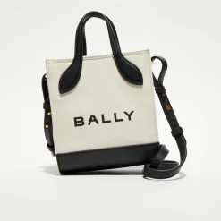 Sac fourre-tout en Coton & Cuir Bally naturel/noir - 17x20x 9 cm