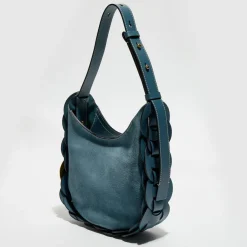 Sac porté épaule en Velours de Cuir Darryl bleu - 25x20x9 cm