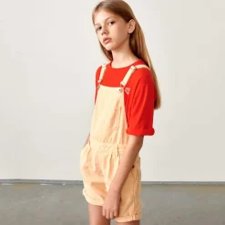 Salopette short Pepina en Toile de coton saumon