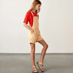 Salopette short Pepina en Toile de coton saumon