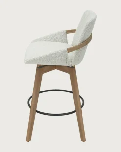Saly - Chaise de bar en tissu bouclette et pieds en bois