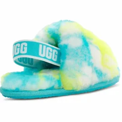 Sandales chaussons en Peau de Mouton Fluff Slide Marble bleu/jaune