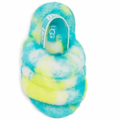Sandales chaussons en Peau de Mouton Fluff Slide Marble bleu/jaune