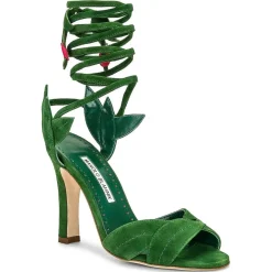 Sandales en Velours de Cuir Ossie vertes - Talon 10.5 cm