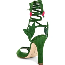 Sandales en Velours de Cuir Ossie vertes - Talon 10.5 cm