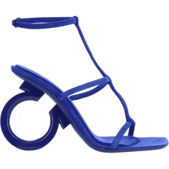 Sandales en Velours de Cuir Elina bleues - Talon 10.5 cm