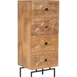 Semainier 4 tiroirs manguier sculture naturel - 45x40x115 cm